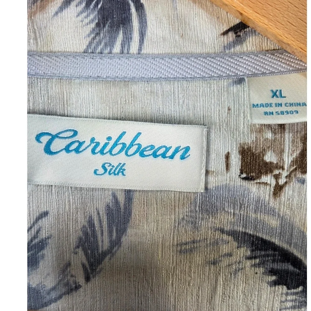 Caribbean Silk Mens XL Tropical Palm Tree Print Short Sleeve Button Down Shirt